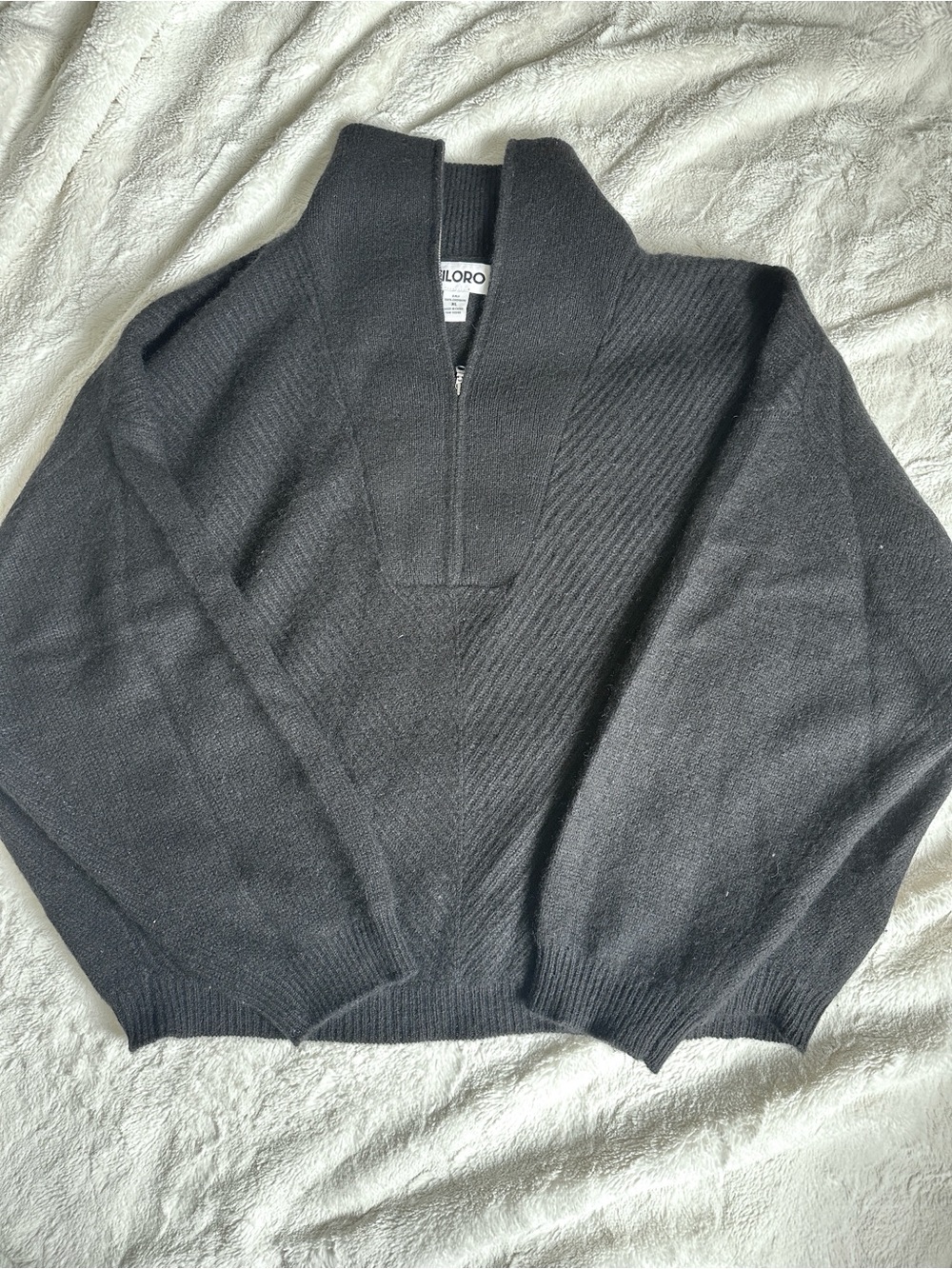 100%  cashmere  -  Filoro Black Half-Zip Sweater with Shawl Collar